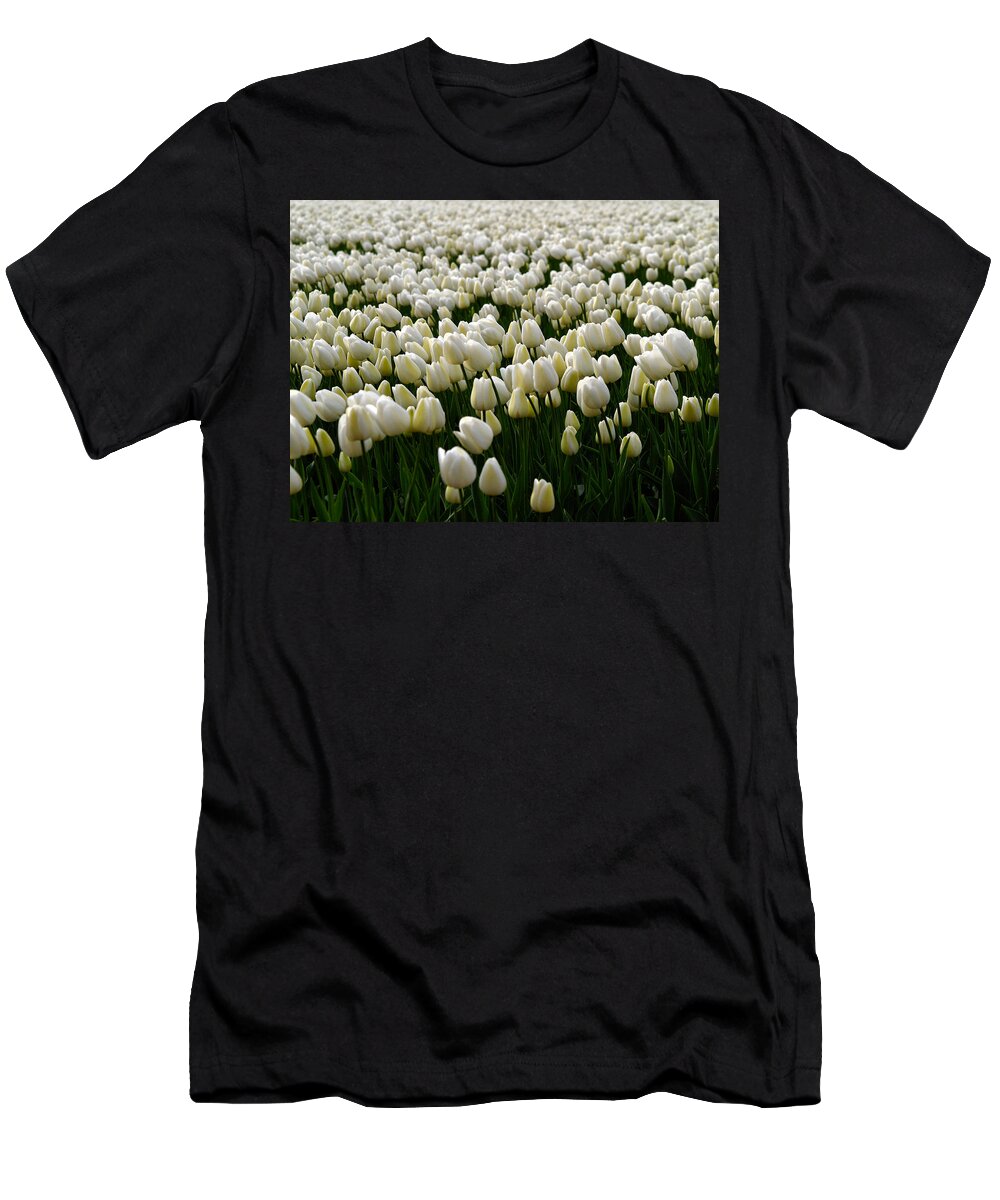 Photography T-Shirt featuring the photograph White Tulip field by Luc Van de Steeg
