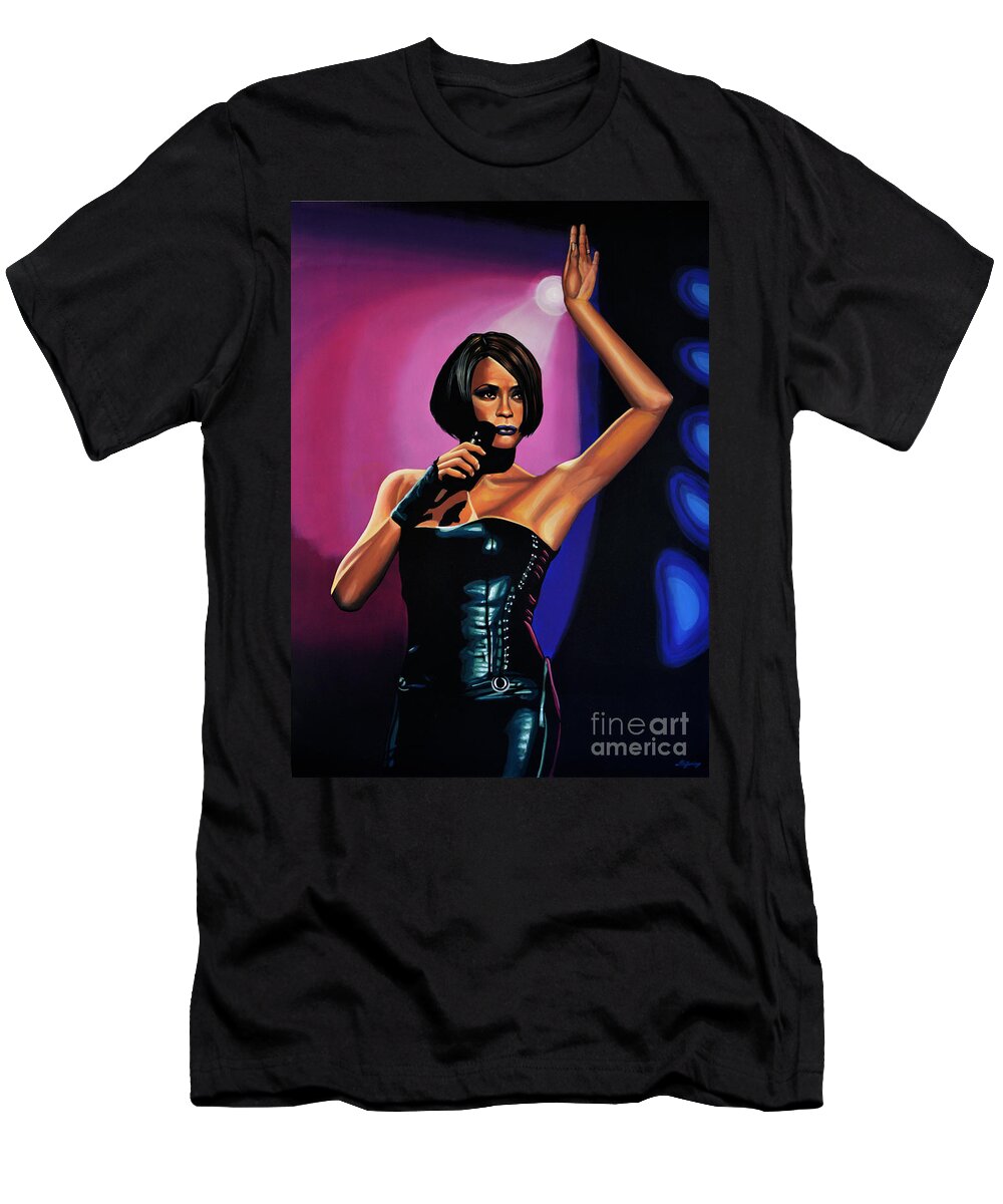 Whitney Houston T-Shirt featuring the painting Whitney Houston On Stage by Paul Meijering