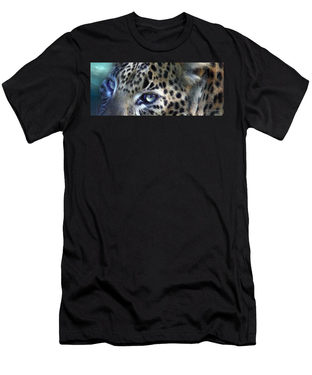 Leopard T-Shirt featuring the mixed media Wild Eyes - Leopard Moon by Carol Cavalaris