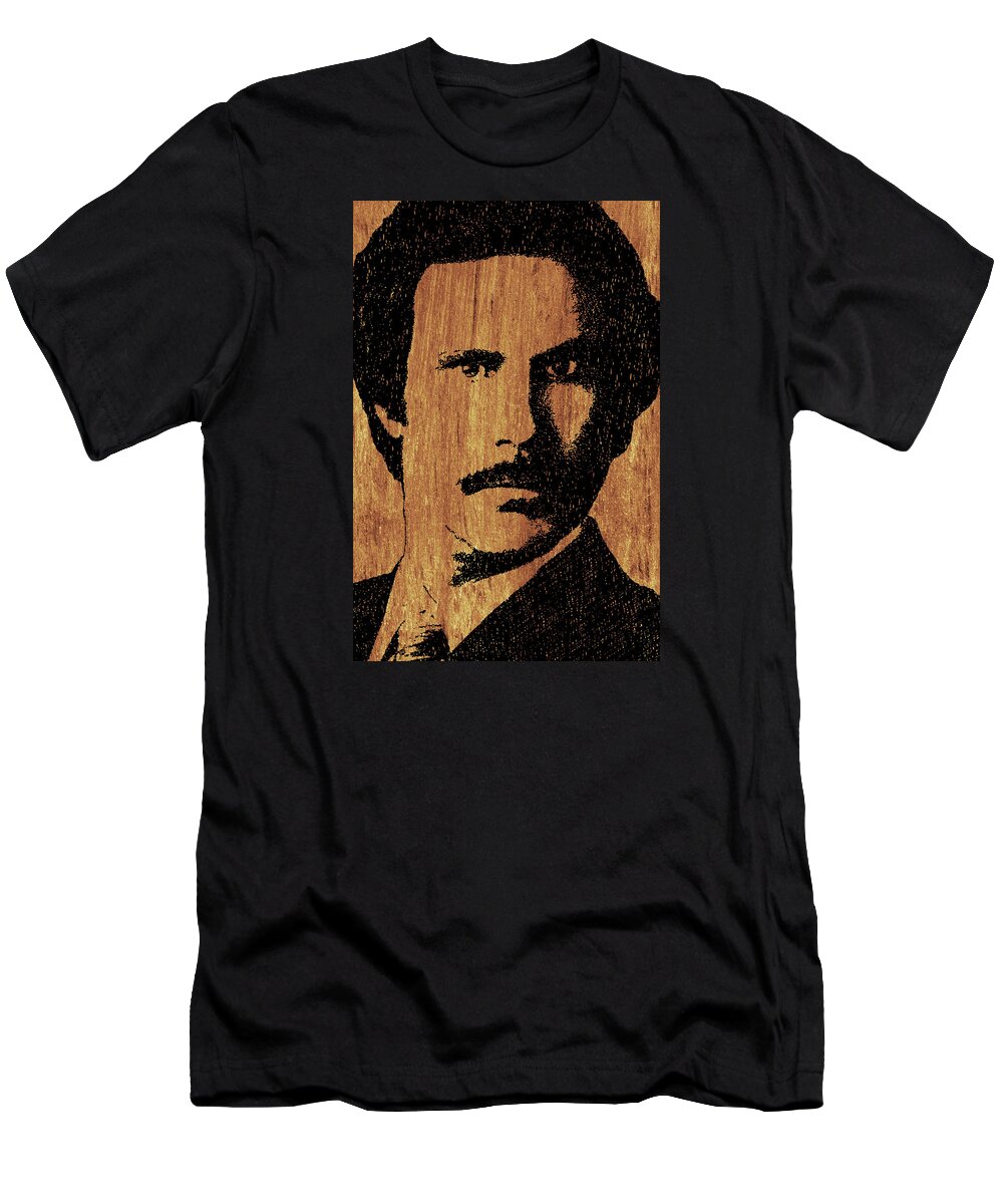 Anchorman T-Shirt featuring the painting Will Ferrell Anchorman Ron Burgundy On Simulated Simulated Wood by Tony Rubino