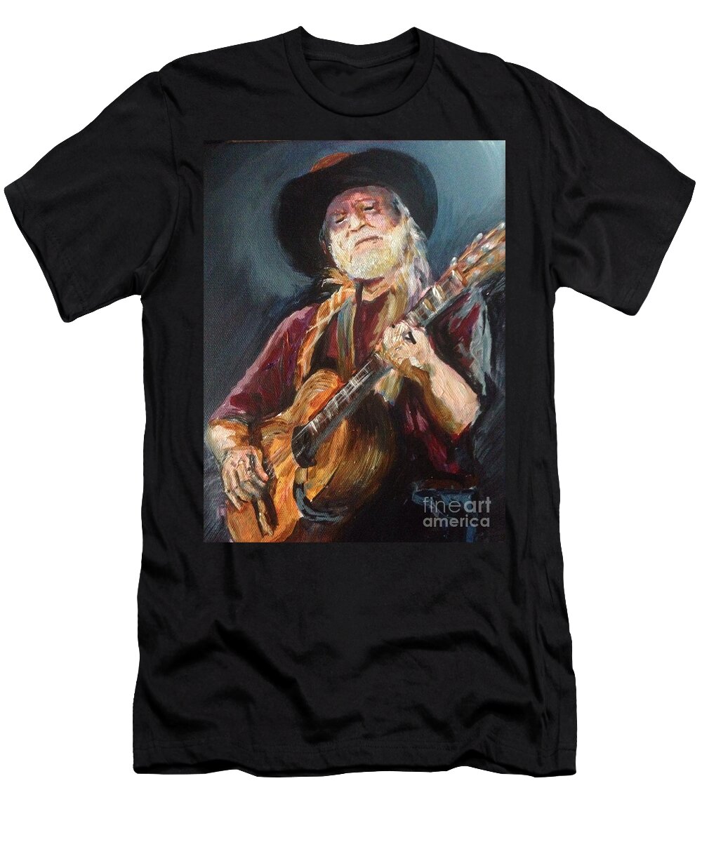 Willie T-Shirt featuring the painting Willie Nelson by Karen Ferrand Carroll