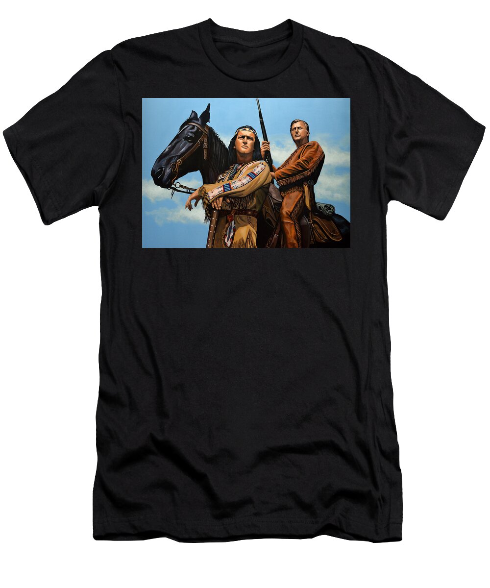 Winnetou T-Shirt featuring the painting Winnetou and Old Shatterhand by Paul Meijering
