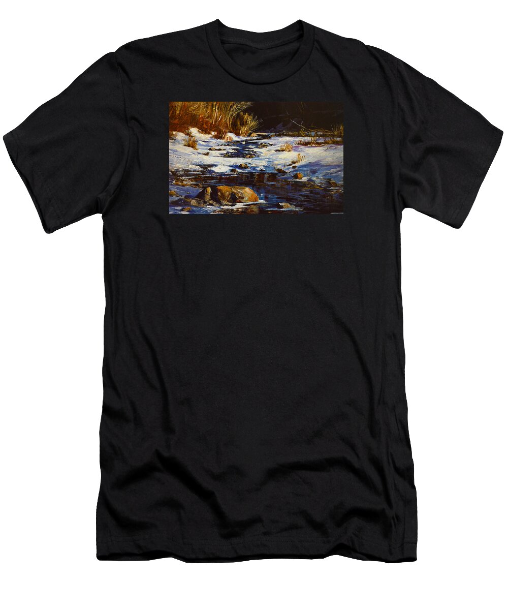 Winter Pond T-Shirt featuring the painting Winter Pond by Sandi OReilly