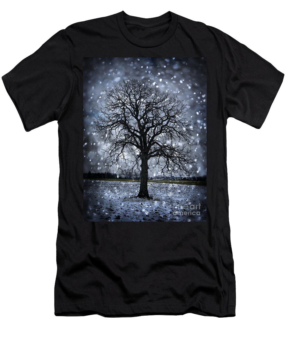 Lonely T-Shirt featuring the photograph Winter tree in snowfall by Elena Elisseeva