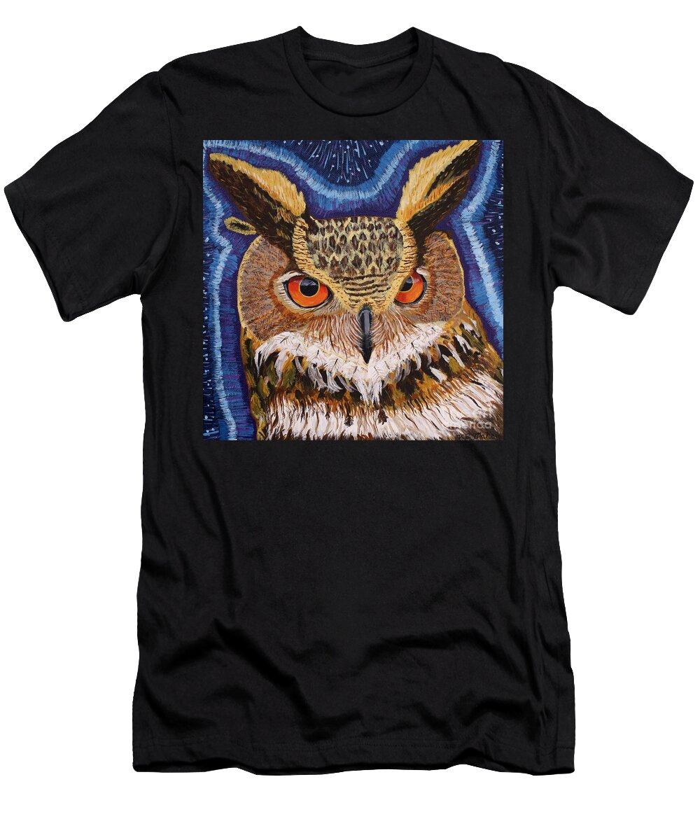 Owl T-Shirt featuring the painting Wisdom by Vicki Maheu