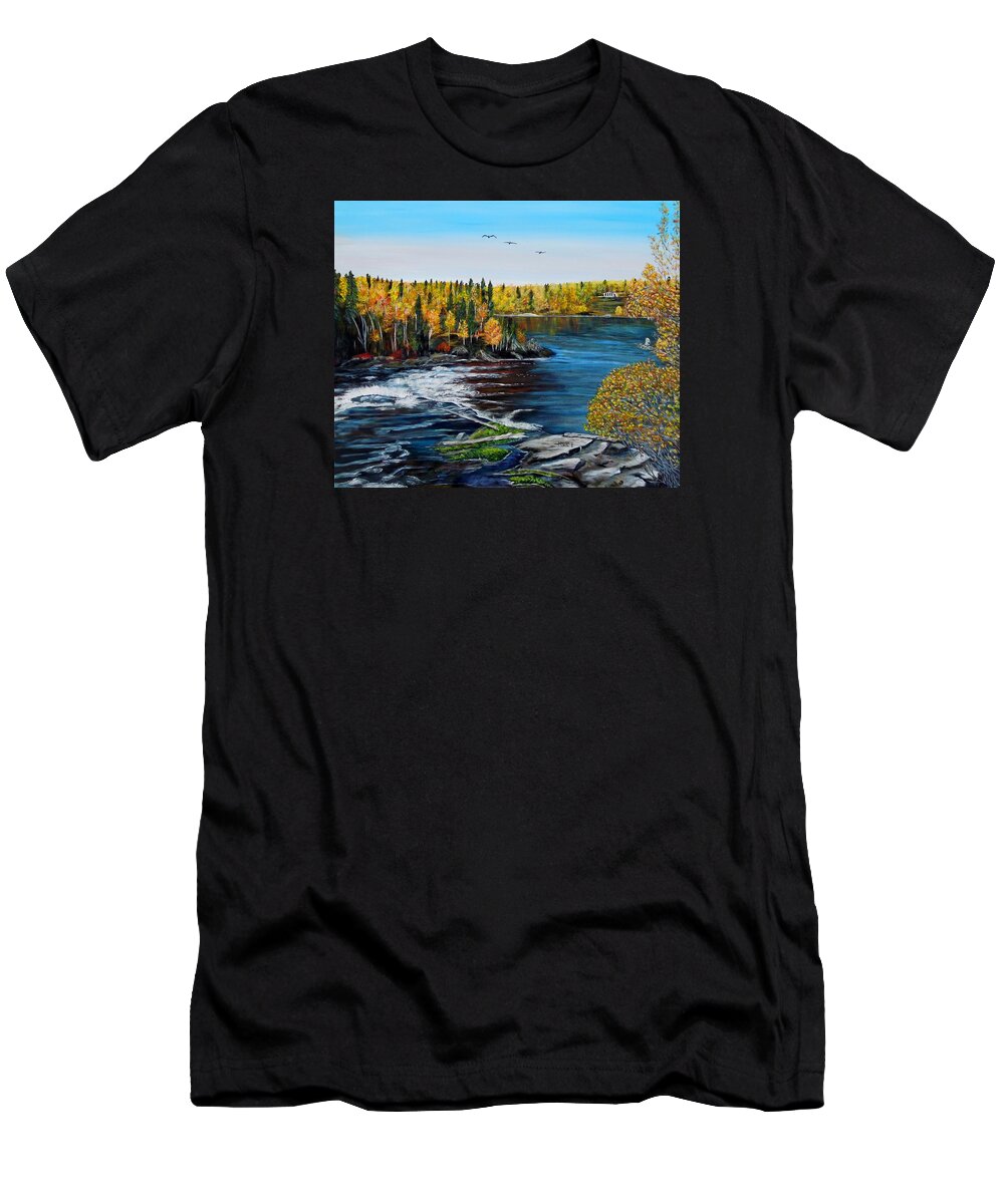 Wood Falls T-Shirt featuring the painting Wood Falls by Marilyn McNish