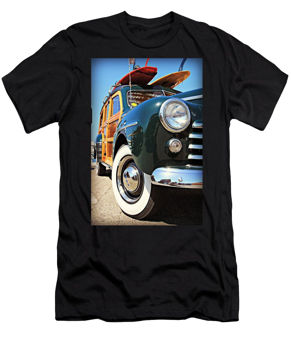 Ford T-Shirt featuring the photograph Woodie on the Wharf by Steve Natale
