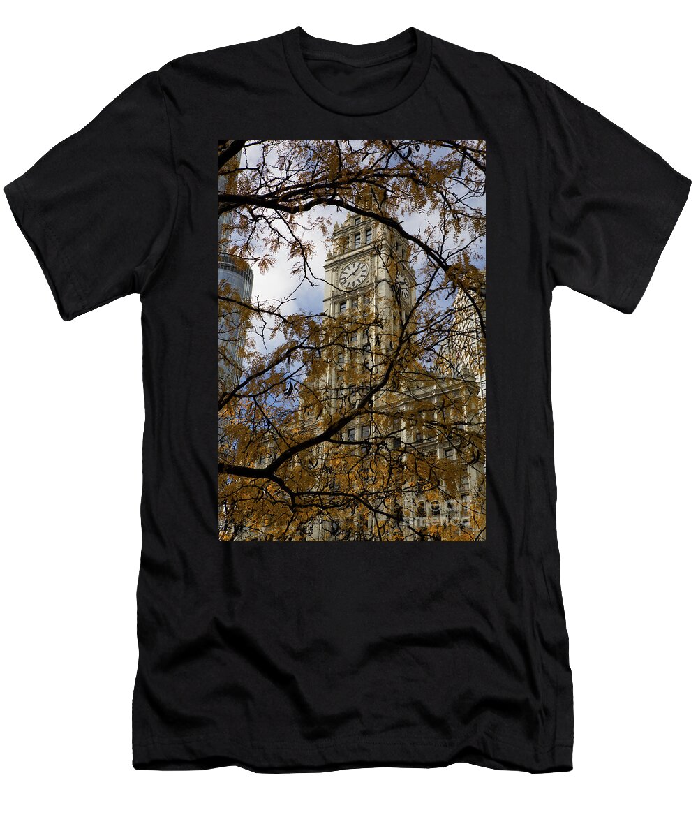 Wrigley T-Shirt featuring the photograph Wrigley Building in Autumn by Leslie Leda