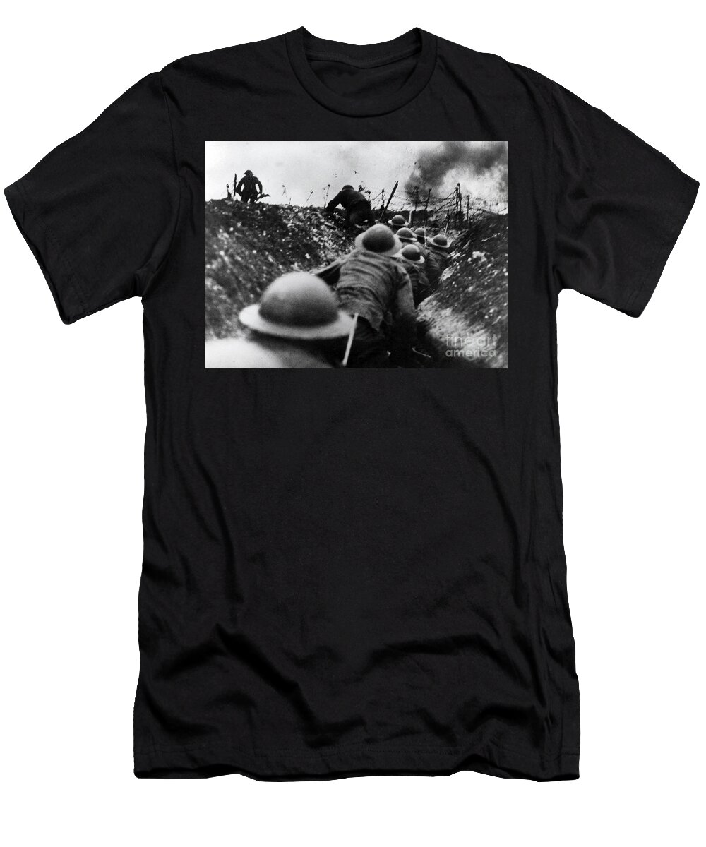 History T-Shirt featuring the photograph WWI Over The Top Trench Warfare by Photo Researchers