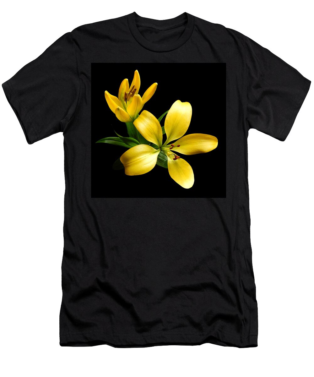 Flowers T-Shirt featuring the photograph Yellow Lily II Still Life Flower Art Poster by Lily Malor