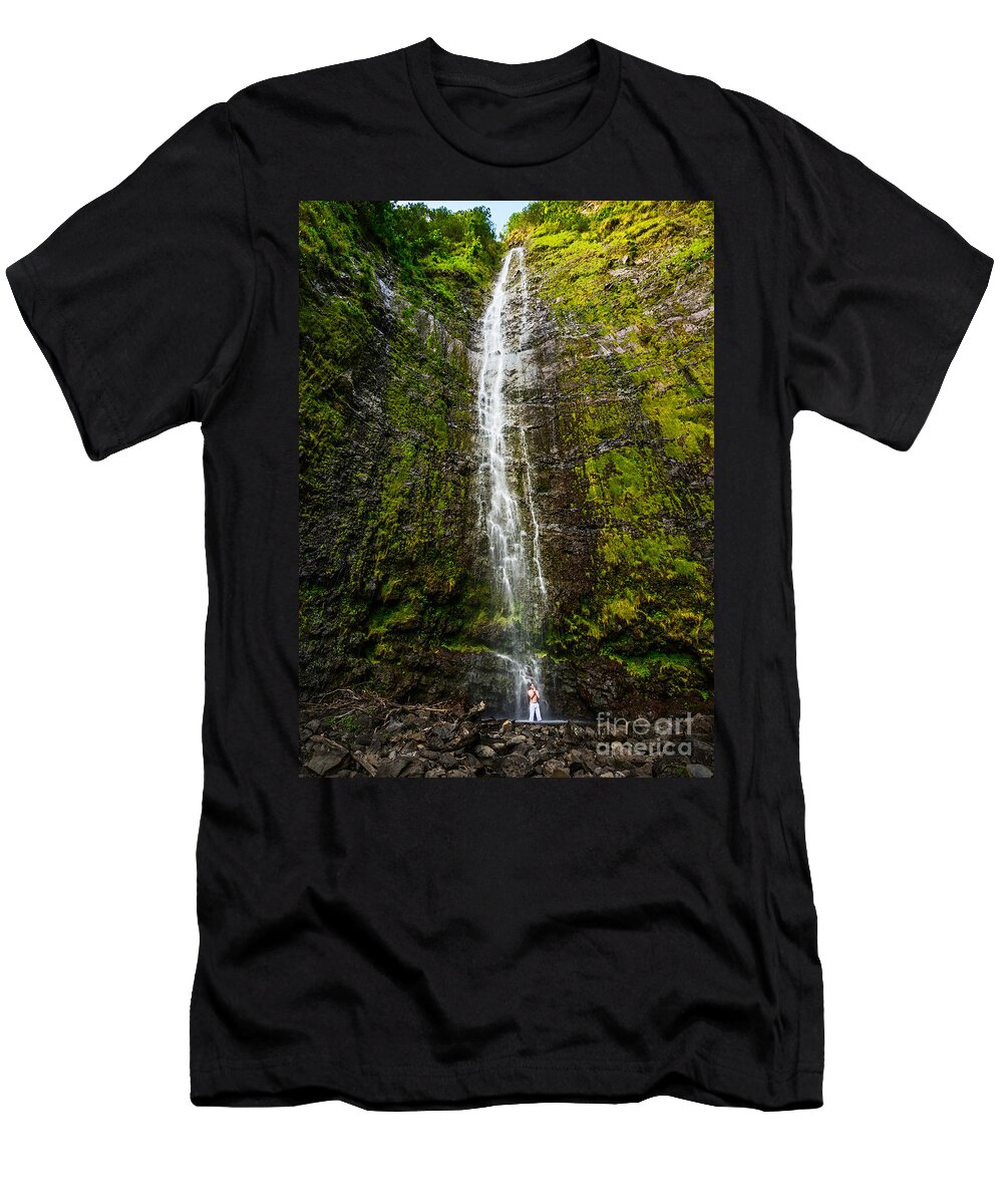 Waimoku Falls T-Shirt featuring the photograph Zen Falls by Jamie Pham