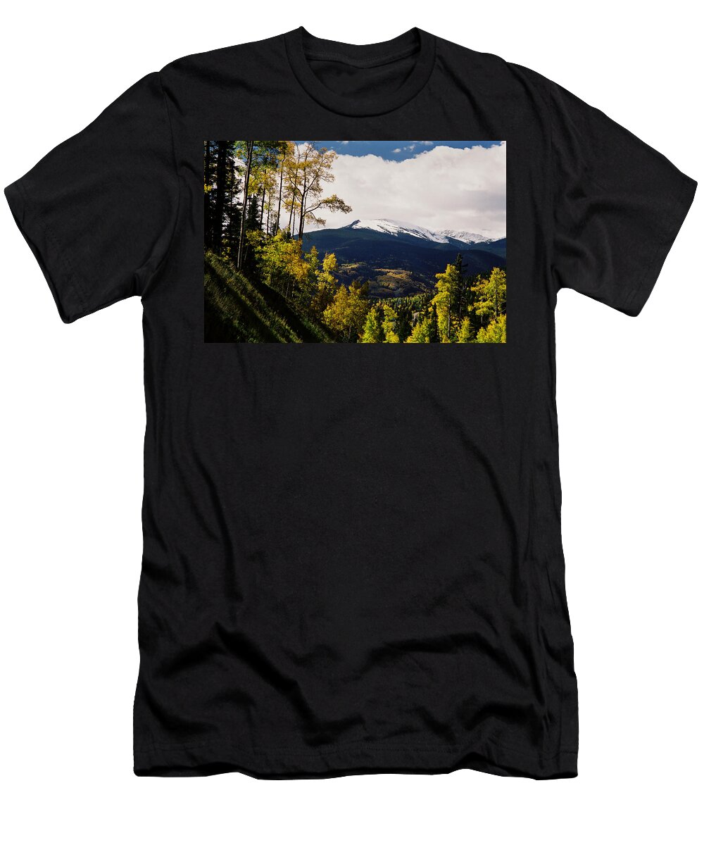 Red River T-Shirt featuring the photograph Fall Snow On Wheeler Peak by Ron Weathers