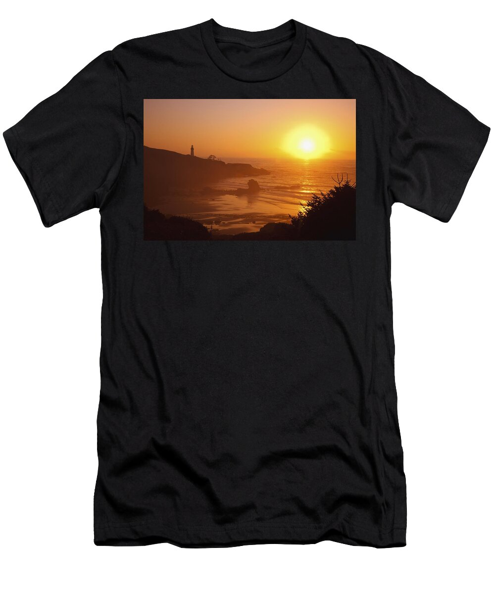 Coast T-Shirt featuring the photograph Sunset Over Yaquina Head Lighthouse #1 by Craig Tuttle