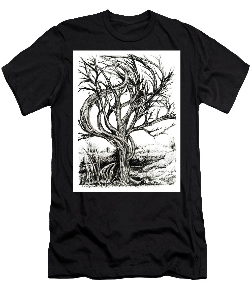 Tree T-Shirt featuring the drawing Twisted Tree by Danielle Scott