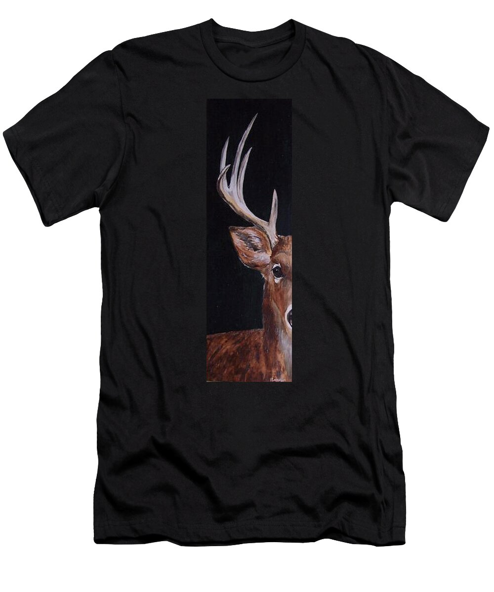 Buck T-Shirt featuring the painting 10 Points by Kathy Laughlin