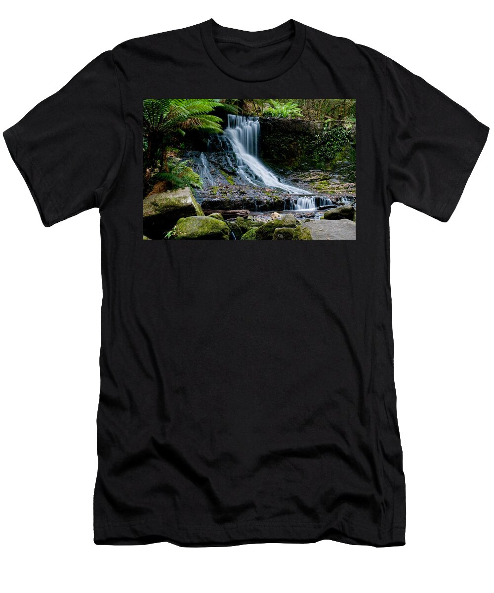 Adventure T-Shirt featuring the photograph Waterfall in deep forest #5 by U Schade