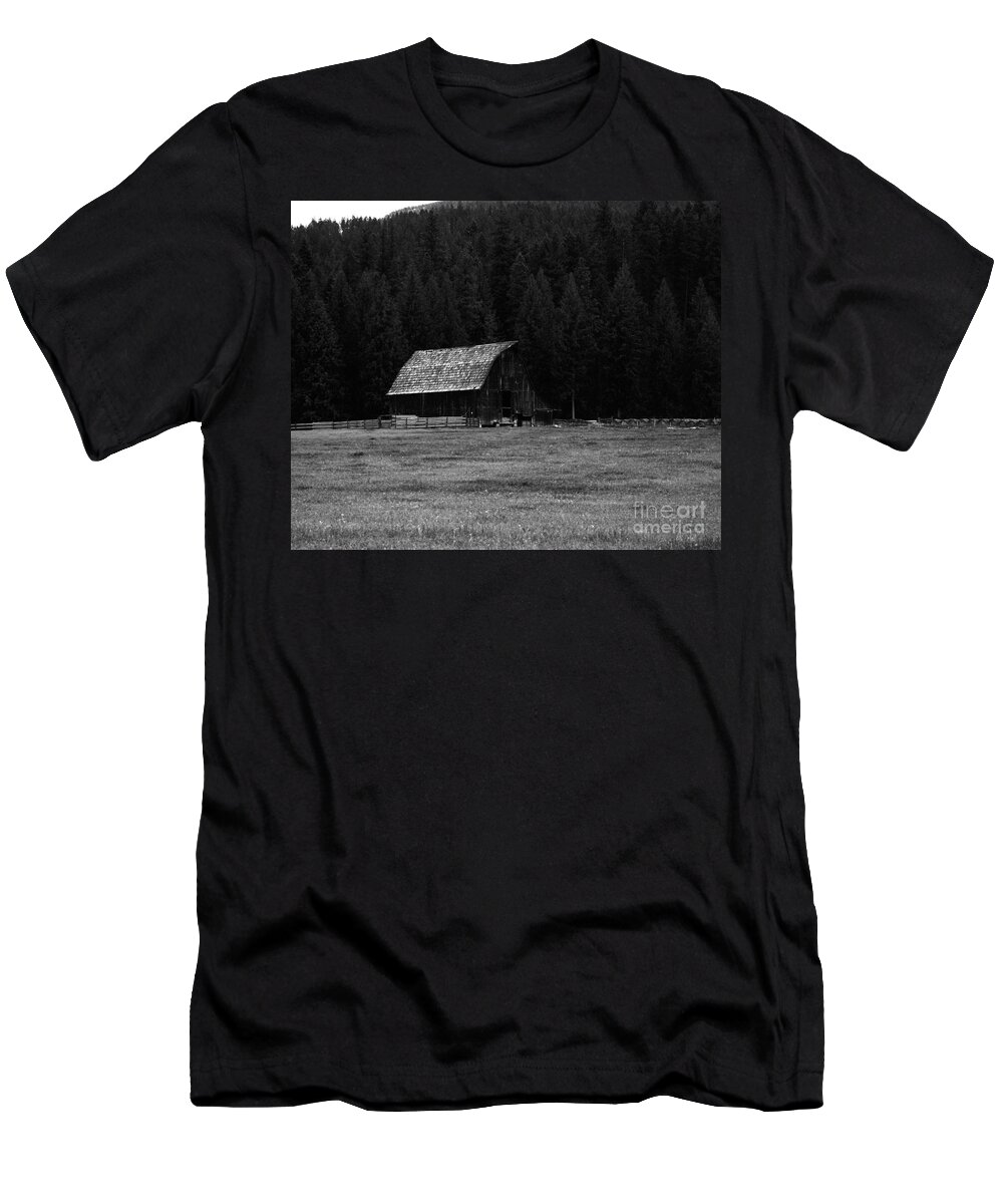 Barns T-Shirt featuring the photograph An Old Barn In Black And White by Jeff Swan
