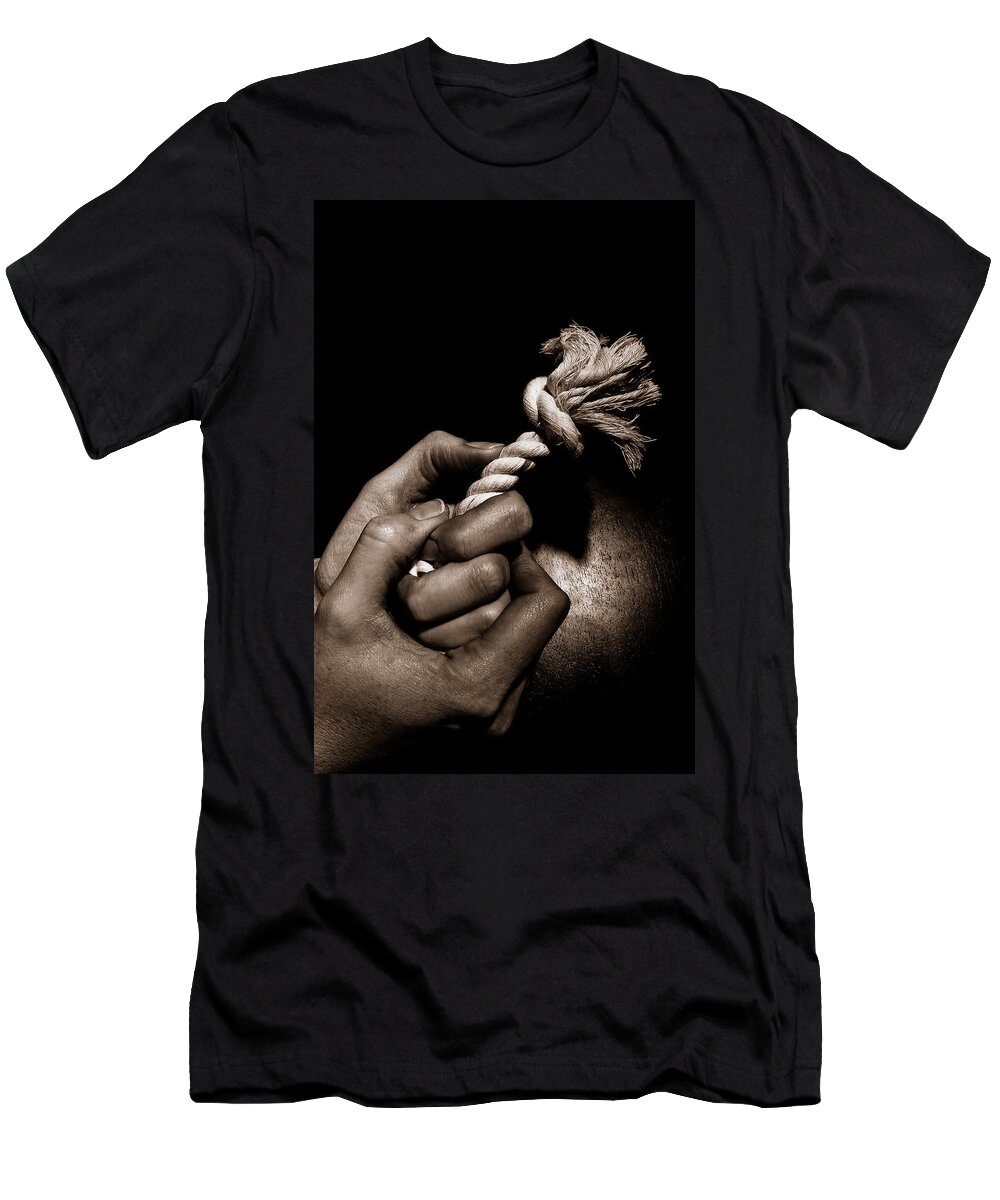 Hand T-Shirt featuring the photograph At the End of My Rope by Lori Coleman