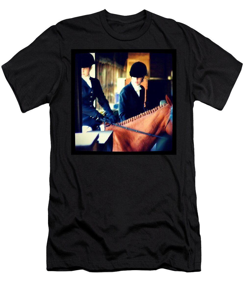Portraits T-Shirt featuring the photograph At The Gate, Arty #horses #dressage by Anna Porter