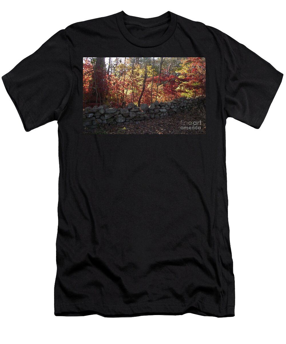 Stone Wall T-Shirt featuring the photograph Autumn in New England by Michelle Welles
