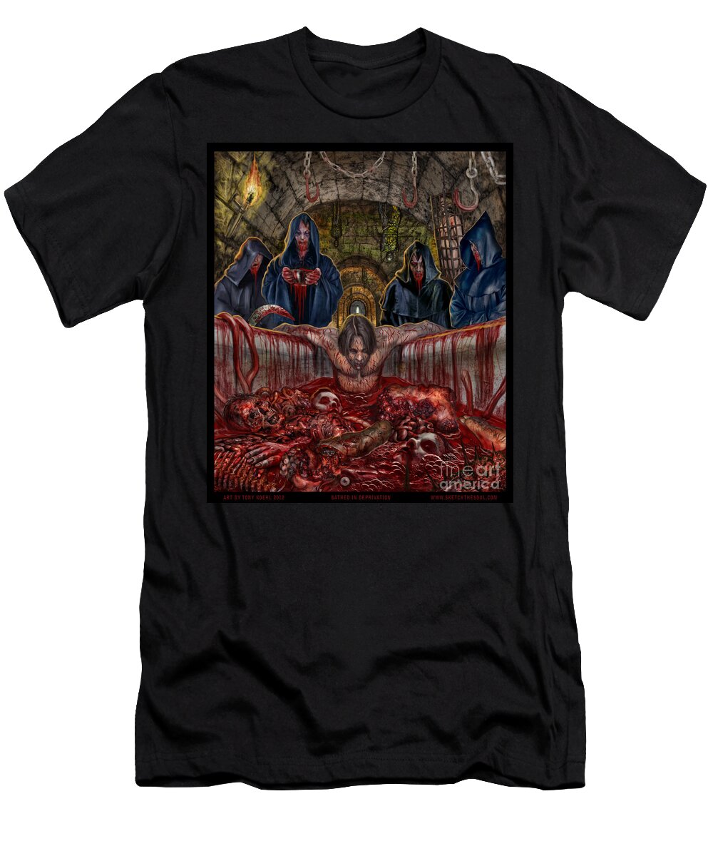 Putrid Pile T-Shirt featuring the mixed media Bathed in Deprivation by Tony Koehl