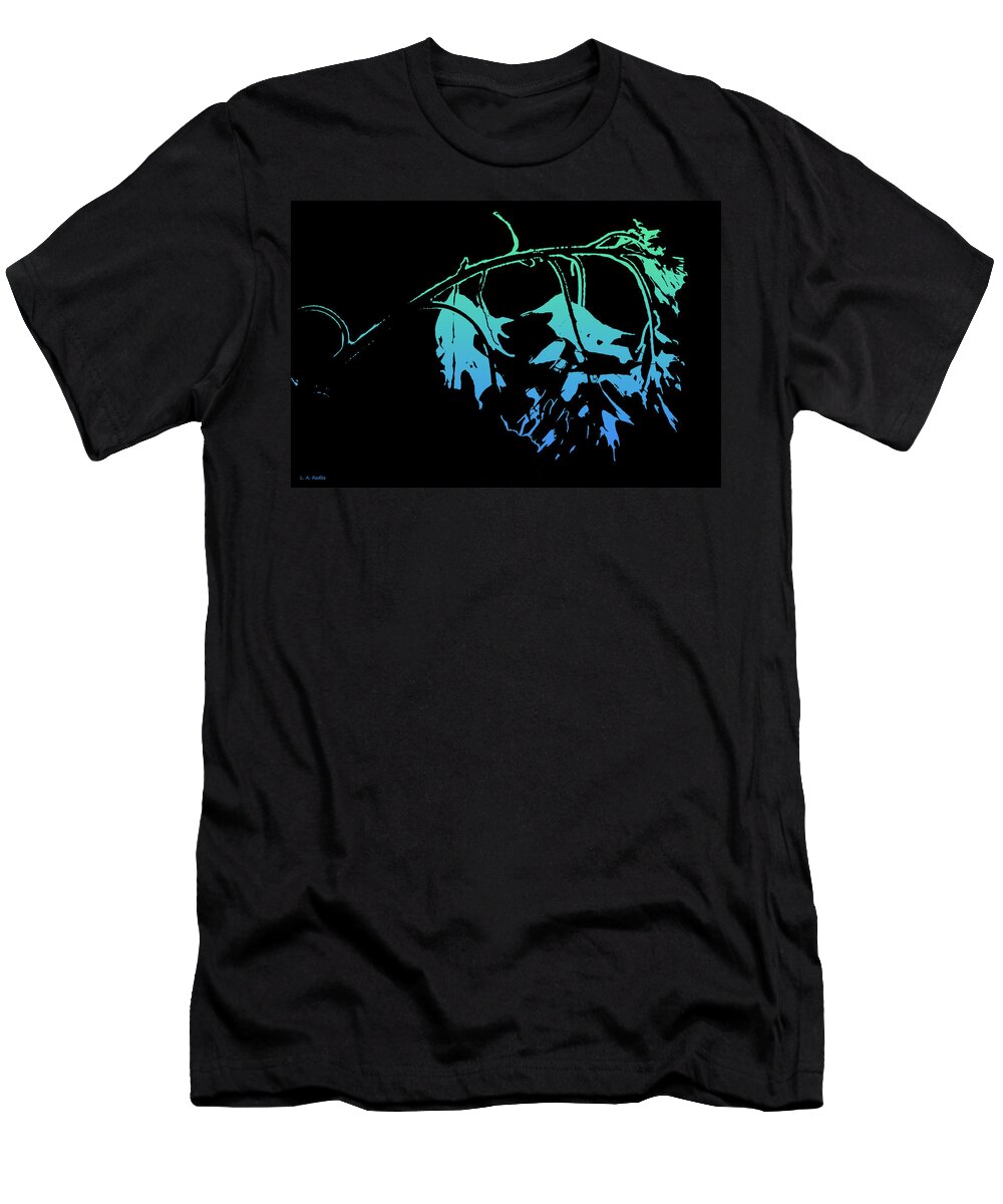 Lauren Radke T-Shirt featuring the photograph Blue on Black by Lauren Radke