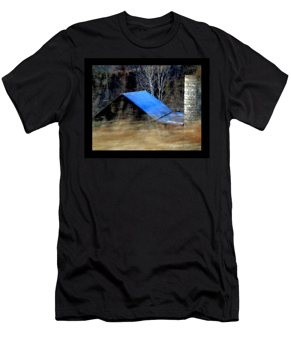 Barn T-Shirt featuring the photograph 'Blue Roof Barn' by PJQandFriends Photography