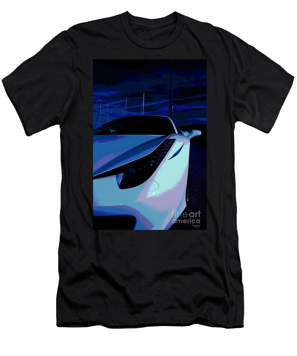 Sports Cars Racing Racer Rogerio Mariani Arts Digital Paining Photo White Luxury T-Shirt featuring the mixed media Bright Night by Rogerio Mariani