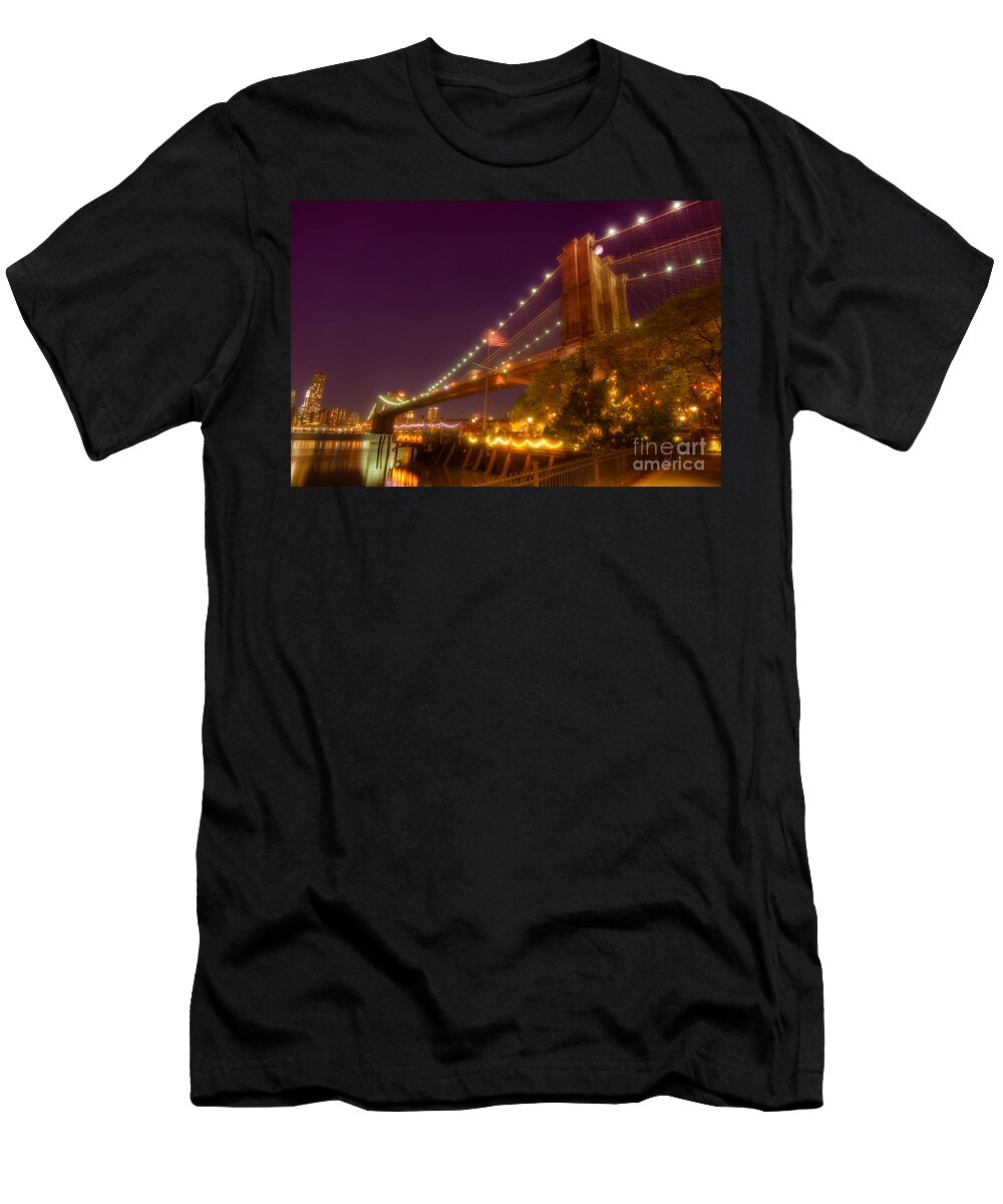 Art T-Shirt featuring the photograph Brooklyn Bridge At Night by Yhun Suarez