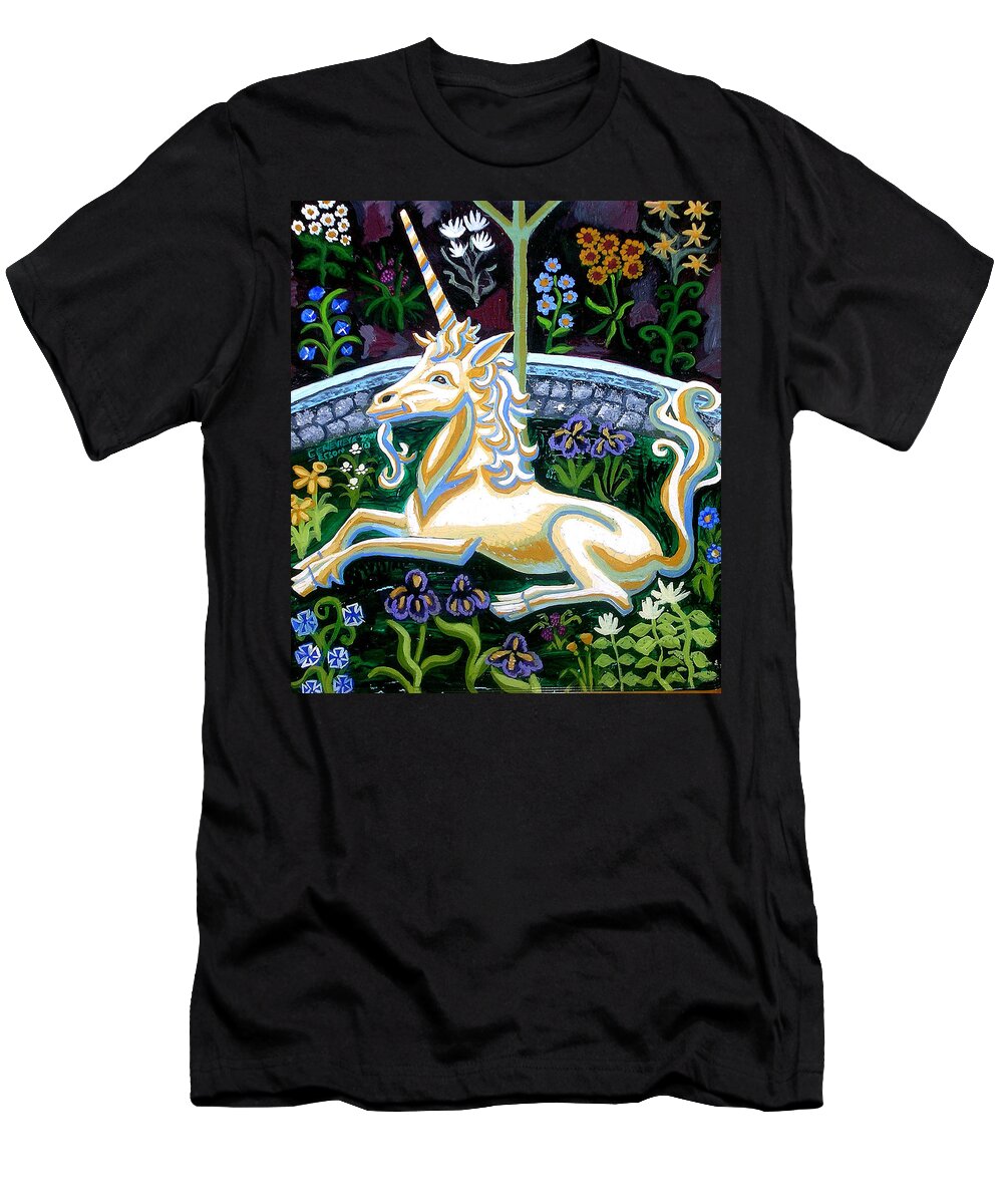 Unicorn T-Shirt featuring the painting Captive Unicorn by Genevieve Esson