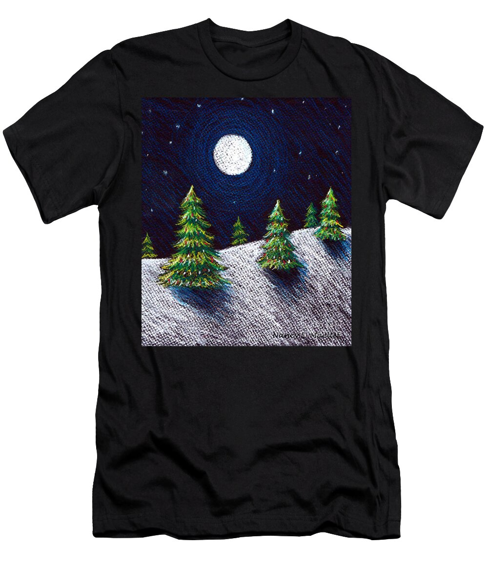 Pastels T-Shirt featuring the drawing Christmas Trees II by Nancy Mueller