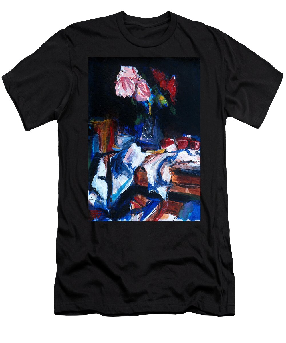 Rose T-Shirt featuring the painting Dark Rose by John Gholson