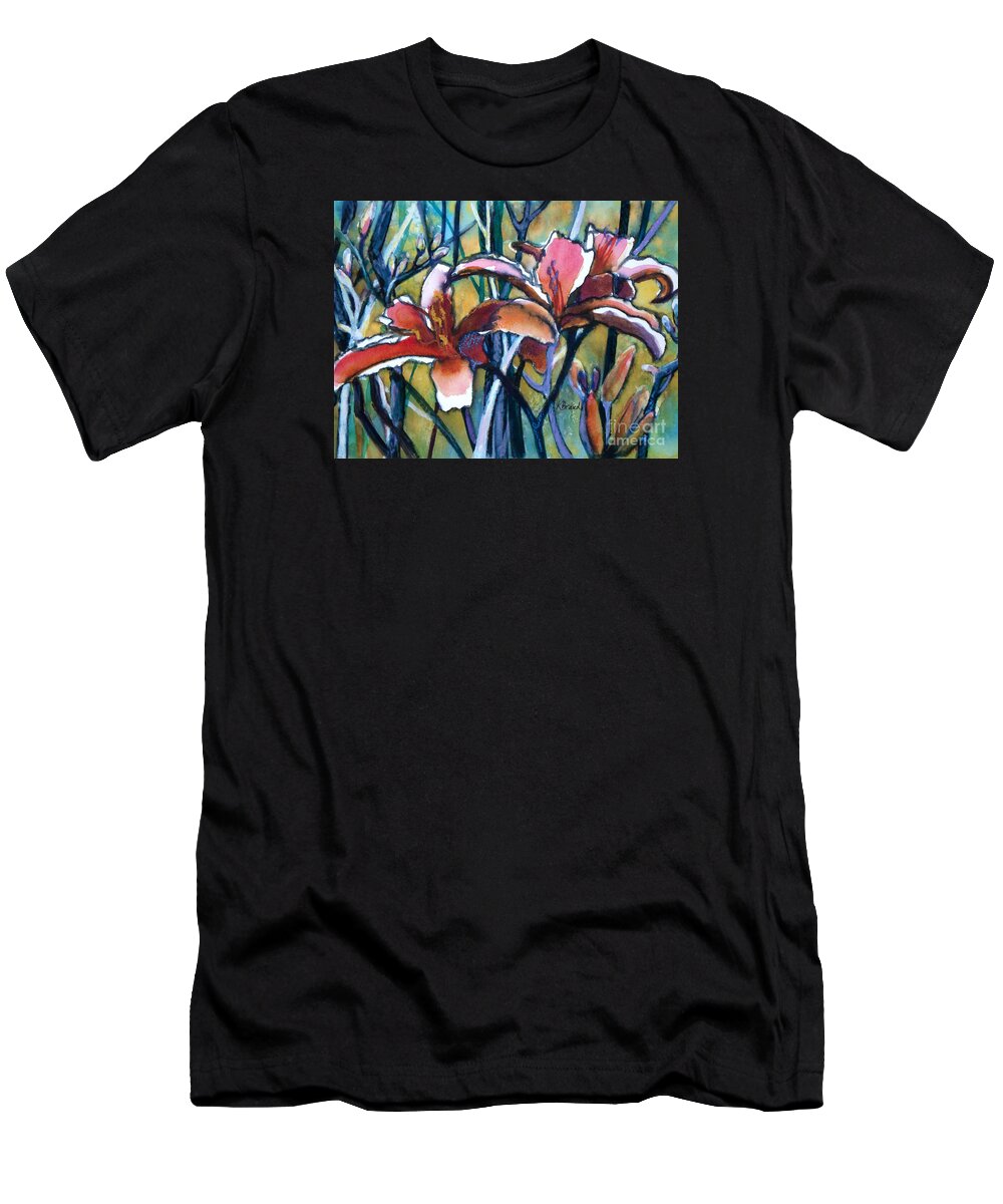 Painting T-Shirt featuring the painting Daylily Stix by Kathy Braud