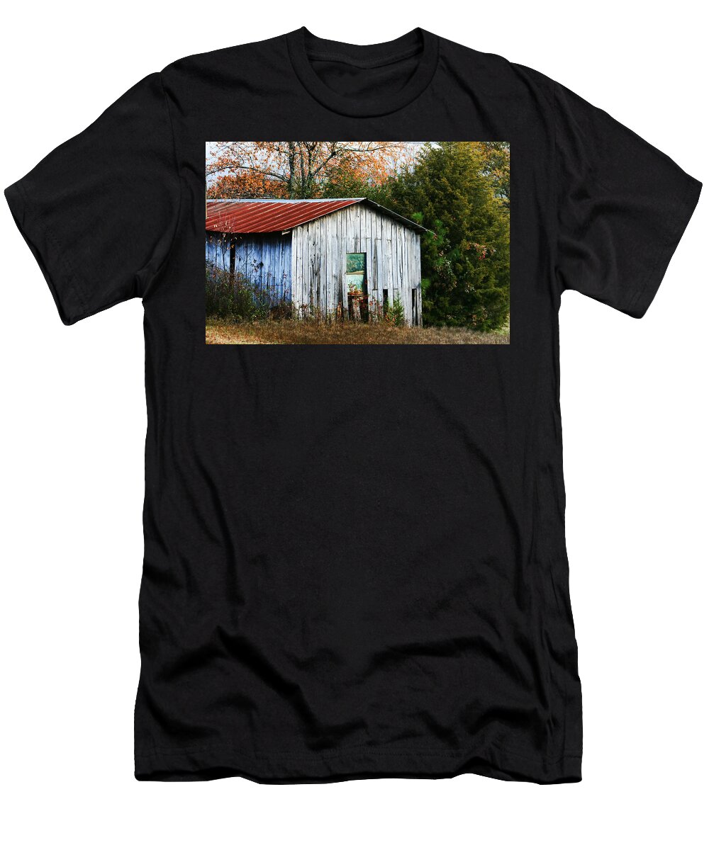 Shed T-Shirt featuring the photograph Down On the Farm - Old Shed by Kathy Clark