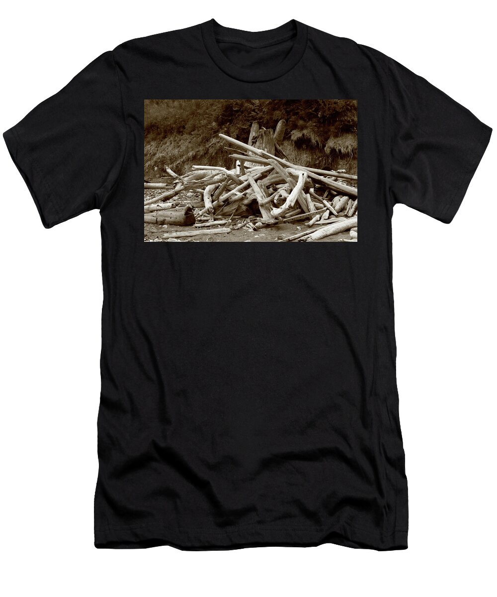 Driftwood T-Shirt featuring the photograph Driftwood Pile San Juan by Lorraine Devon Wilke