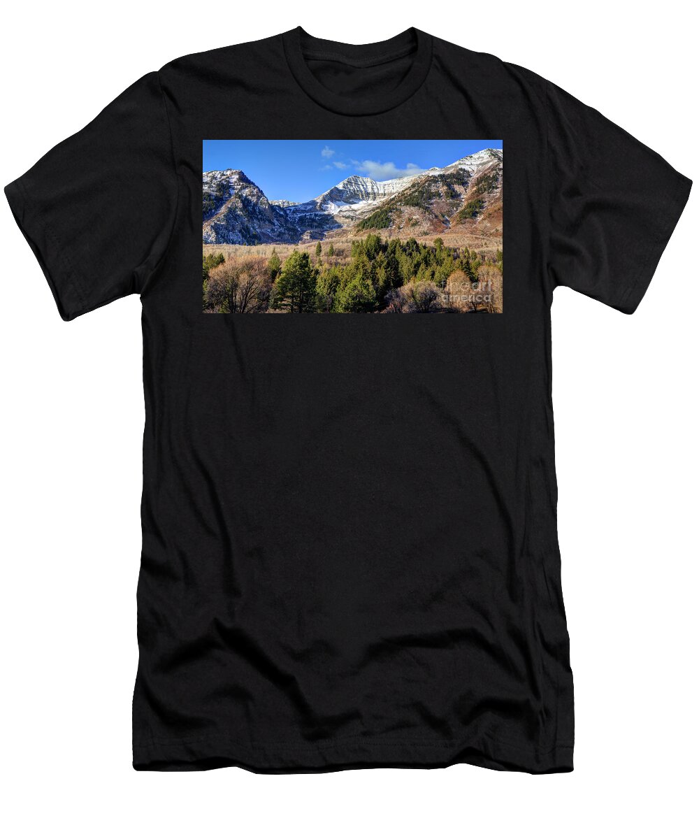 Snow T-Shirt featuring the photograph First Snow on Mt. Timpanogos - Utah by Gary Whitton