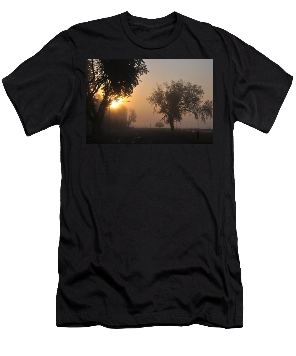 Fog T-Shirt featuring the photograph Foggy Morn Street by Tim Nyberg
