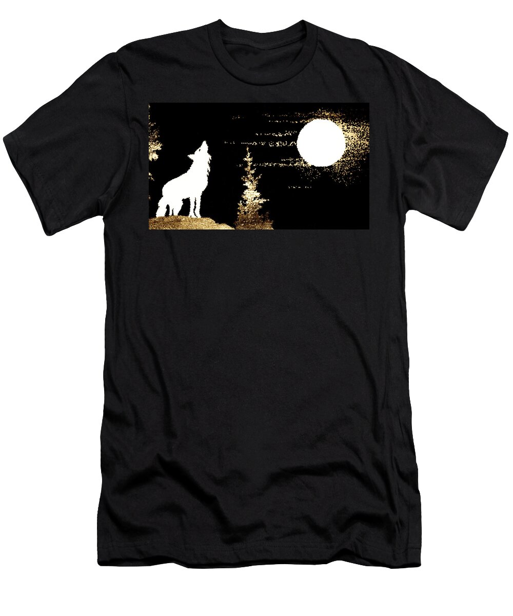 Harvest T-Shirt featuring the photograph Harvest Moon And Coyote 2 by Marilyn Hunt