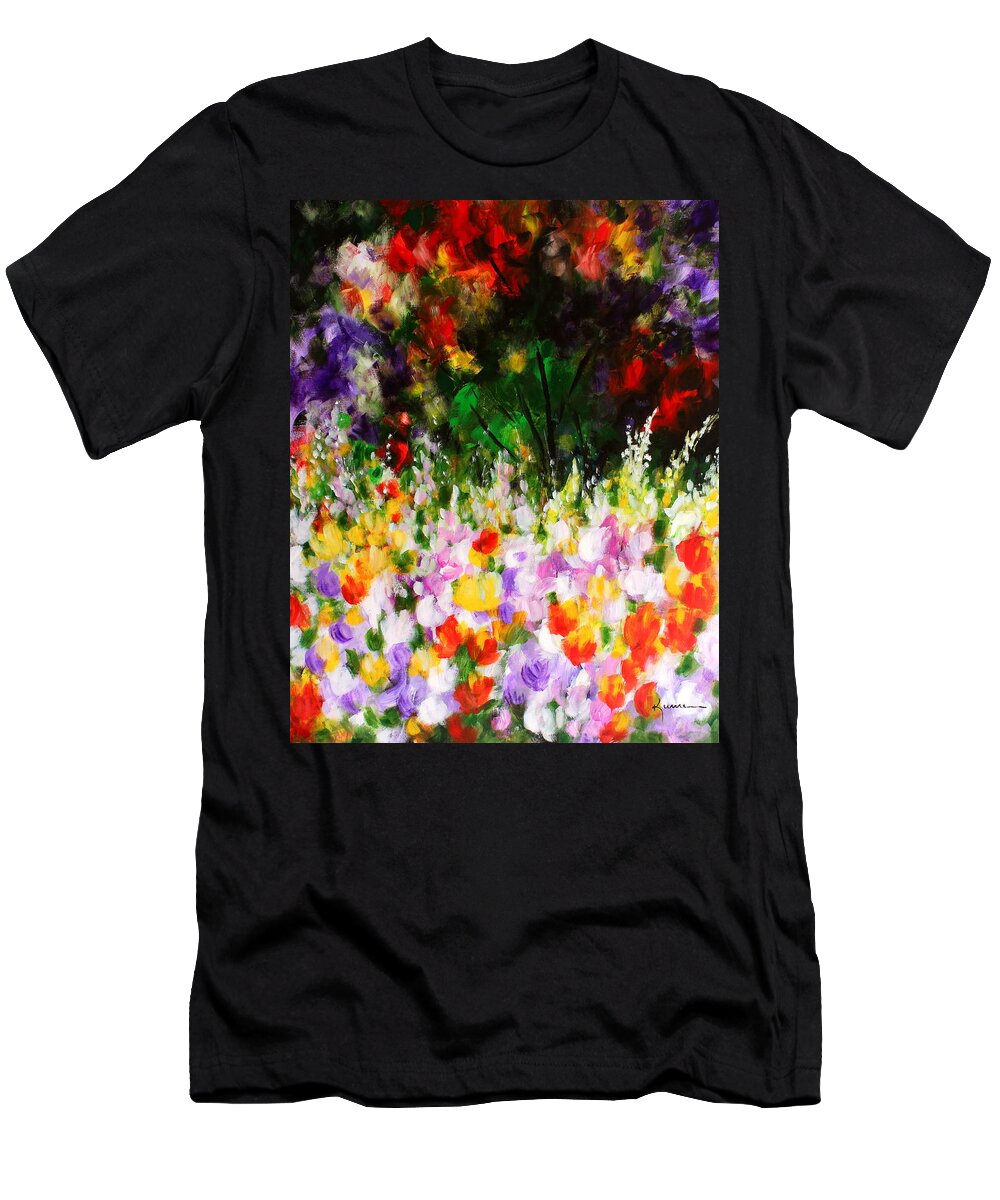Floral T-Shirt featuring the painting Heavenly Garden by Kume Bryant