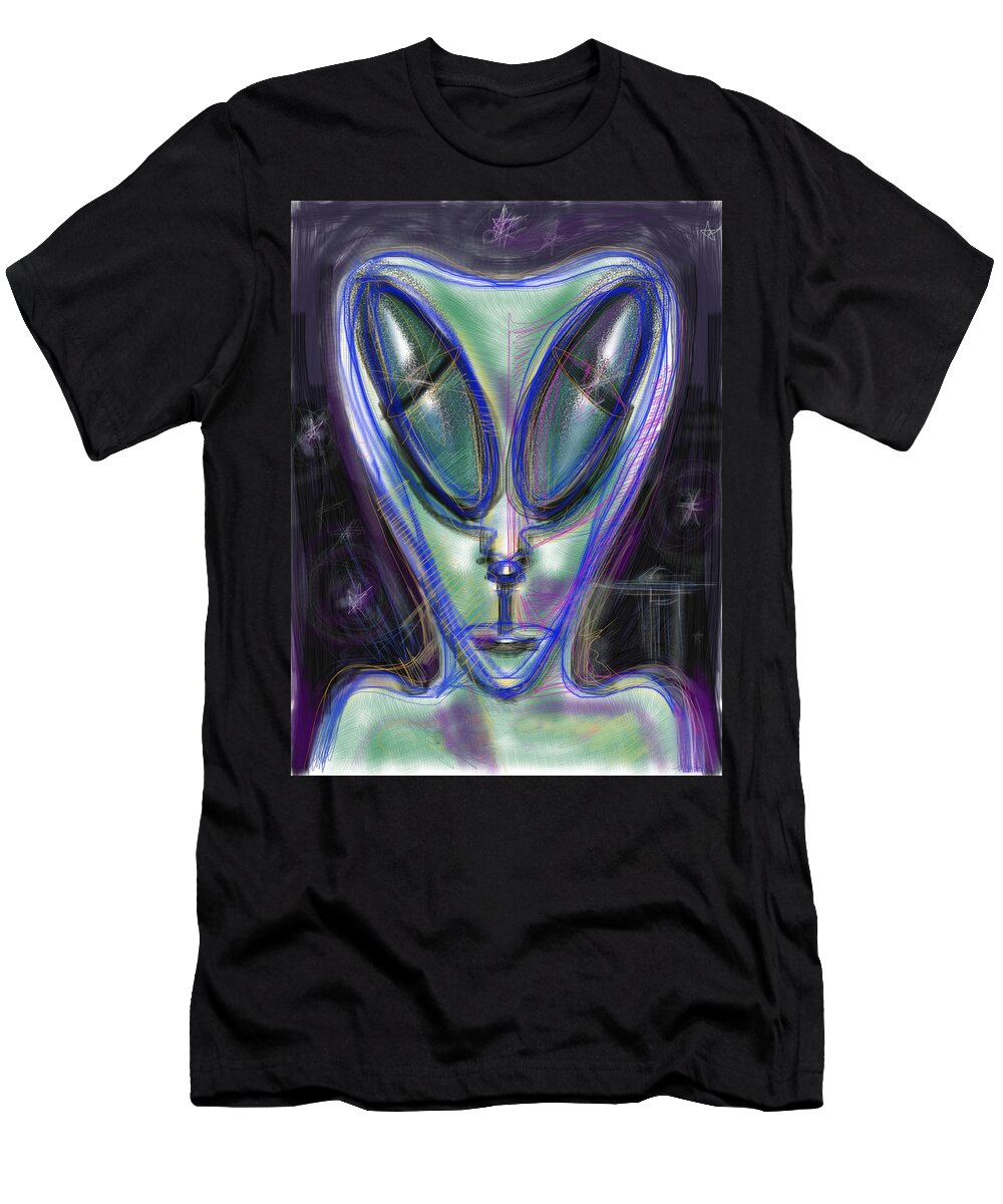 Alien T-Shirt featuring the mixed media I'm from out of town by Russell Pierce