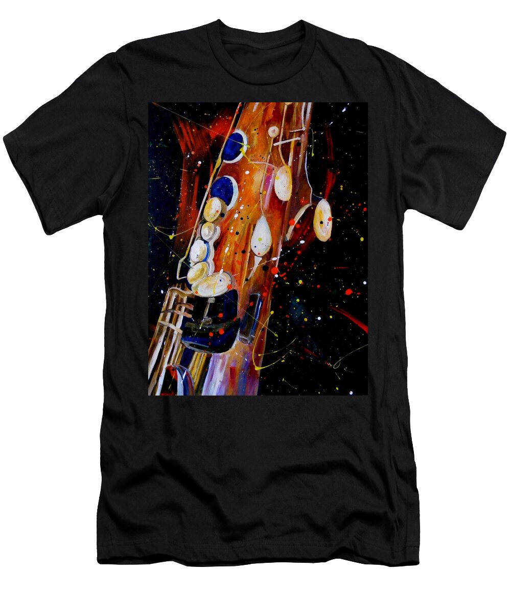Saxophone Painting T-Shirt featuring the painting Instrument of choice by Pearlie Taylor