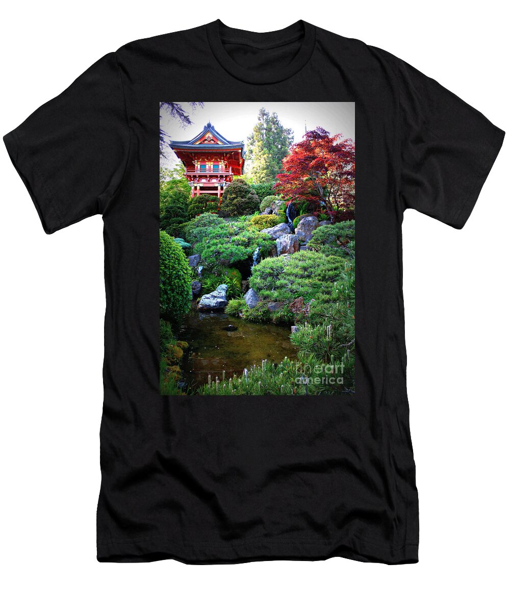 Japanese Garden T-Shirt featuring the photograph Japanese Garden with Pagoda and Pond by Carol Groenen