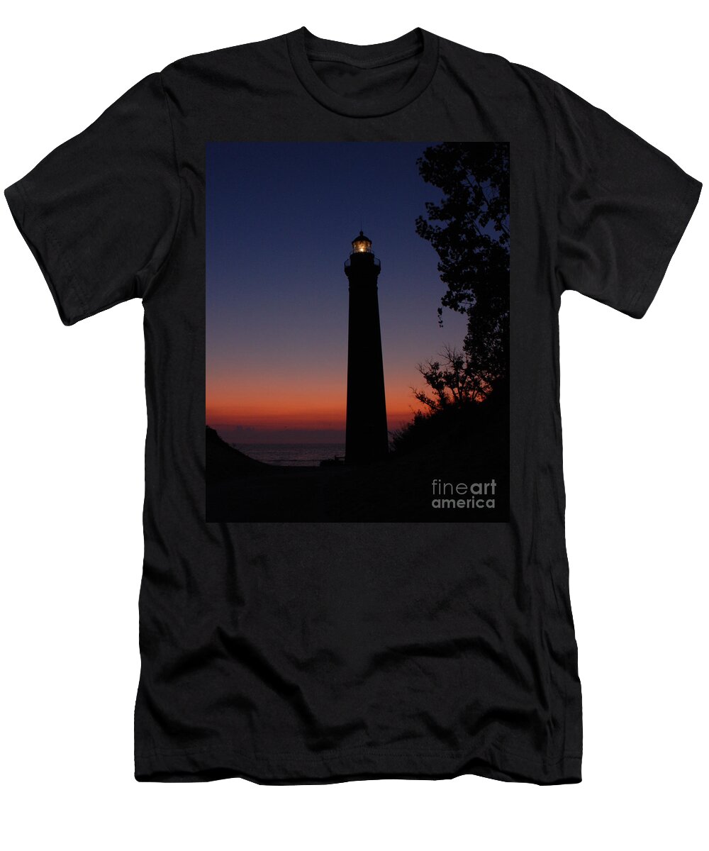 Lighthouse T-Shirt featuring the photograph Little Sable Point Lighthouse after Sunset by Grace Grogan