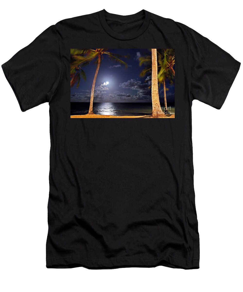 Maceio T-Shirt featuring the photograph Maceio - Brazil - Ponta Verde Beach under the moonlit by Carlos Alkmin