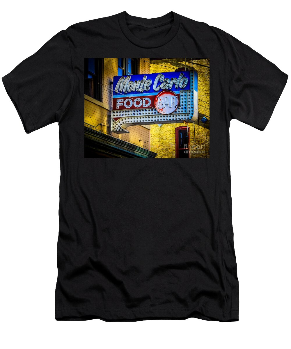 Sign T-Shirt featuring the photograph Monte Carlo Neon by Perry Webster