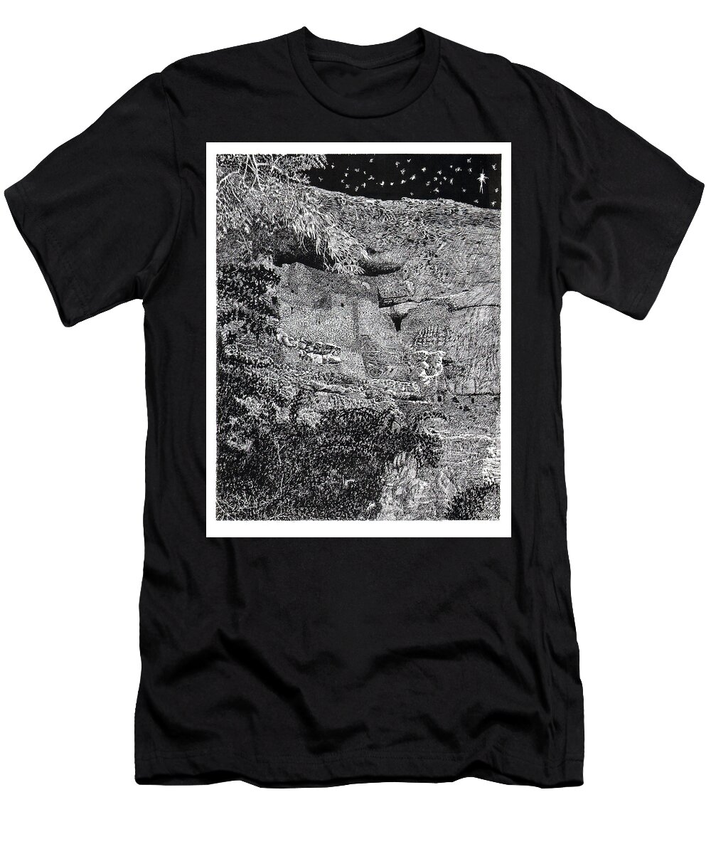 Framed Prints Of Pen And Ink Art Prints Of Montezuma Castle National Monument T-Shirt featuring the drawing Montezuma Castle by Jack Pumphrey