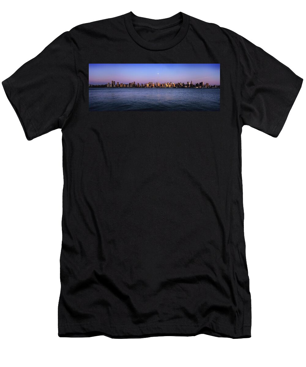 Photography T-Shirt featuring the photograph Moon Over Midtown Manhattan Skyline by Axiom Photographic