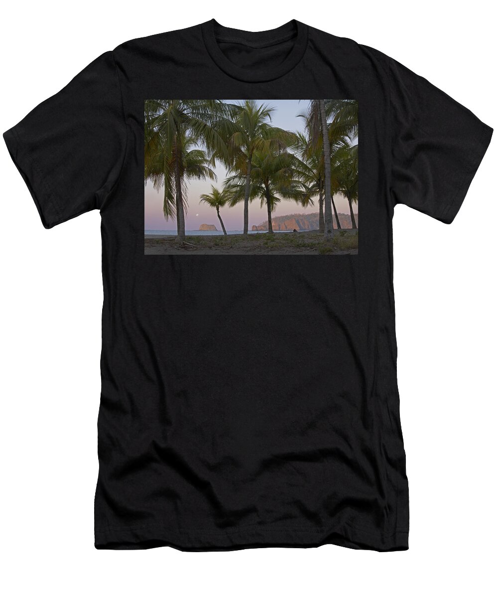 00176407 T-Shirt featuring the photograph Moon Setting Playa Carillo Guanacaste by Tim Fitzharris
