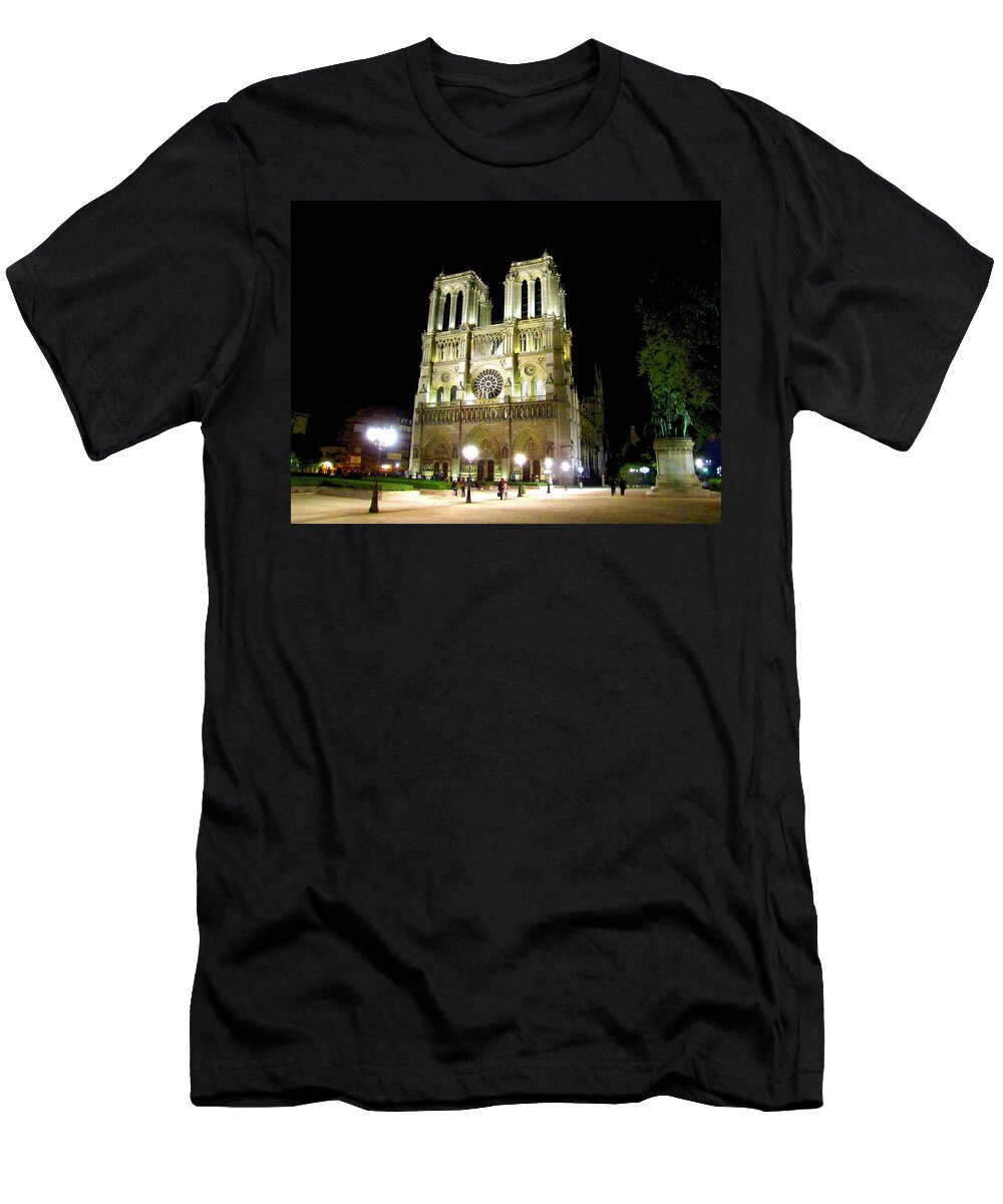 Notre Dame T-Shirt featuring the photograph Notre Dame at Night by Keith Stokes