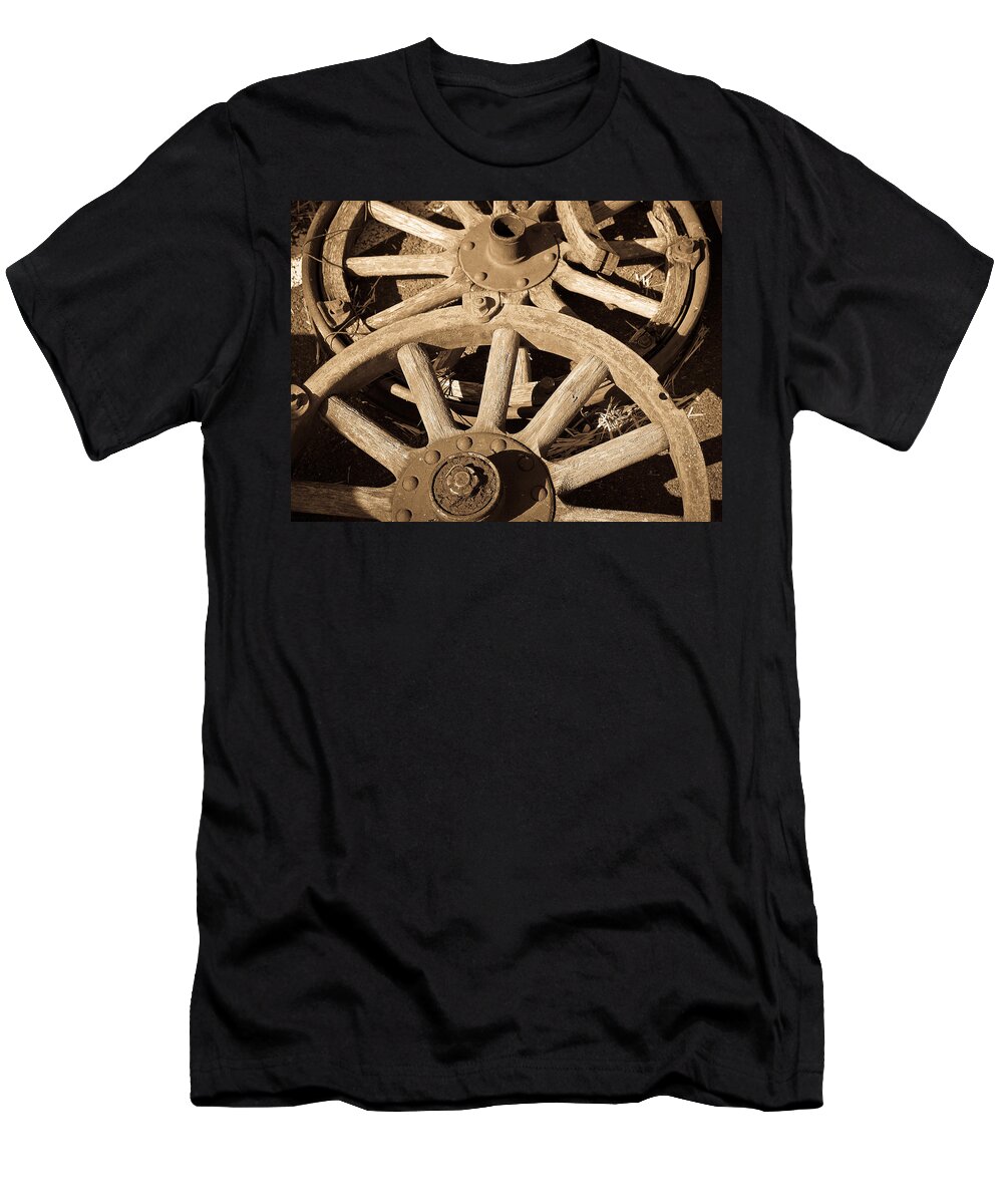 Wagon T-Shirt featuring the photograph Old Wagon Wheels by Steve McKinzie